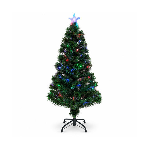 Árbol de Navidad de fibra óptica con juegos de luces y remate en forma de estrella, 2 alturas: 120 y 180 cm, ramas de PVC, alimentación mediante transformador