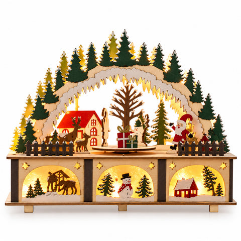 Arco navideño de madera con LED, pueblo con parte giratoria, 27 cm