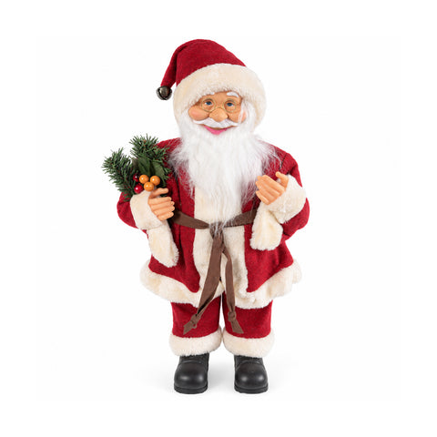 Papá Noel decorativo de 60 cm con rama de pino y adornos navideños – Estatua navideña detallada en 4 variantes: rojo, esquimal, blanco, gris