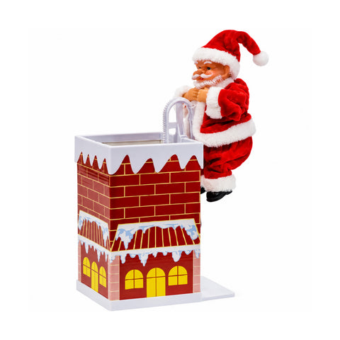 Papá Noel que se mueve con chimenea musical a pilas, altura 30 cm