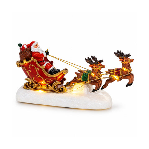Papá Noel con trineo y renos, luminoso y a pilas, 25 cm