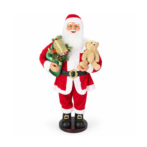 Papá Noel bailarín de 150 cm con música, canto y movimiento - Decoración navideña para interiores con botón, base de 38 cm, roja
