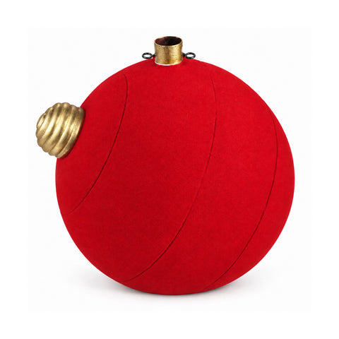 Base para árbol de Navidad con bola gigante y efecto terciopelo de 41x41x44 cm para árboles de hasta 180 cm - Cubr​​ebase con enganche Ø 4 cm, rojo burdeos y verde