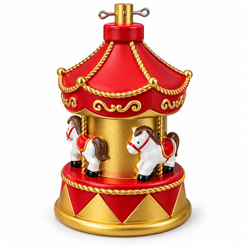 Base para árbol de Navidad con carrusel de caballos, roja y dorada, 54 cm