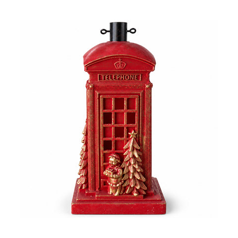 Base para árbol de Navidad con forma de cabina telefónica inglesa, con luces LED, Papá Noel y arbolito dorados, orificio universal de 4 cm, para troncos de hasta 180 cm