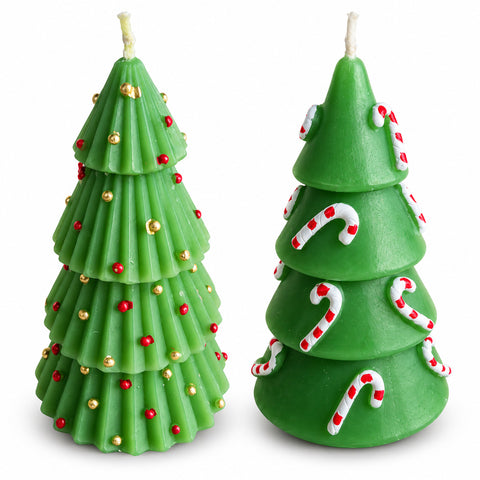 Vela con forma de árbol de Navidad, 14 cm, sin perfume, de parafina, decoración surtida
