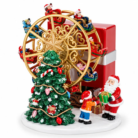 Caja de música navideña con noria de cuerda y Papá Noel, 14 cm