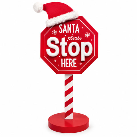 Cartel luminoso «Santa Stop Here» de 51 cm, decoración navideña LED