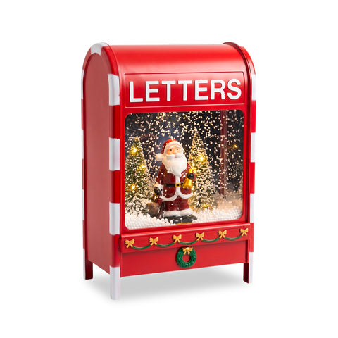 Buzón navideño luminoso con efecto de nieve, música y luces LED, decoración de Papá Noel de plástico de 24x15x37 cm, con pilas o USB