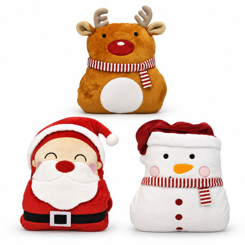Cojín navideño con manta de 60x90 cm y calentador de manos 3 en 1, surtido