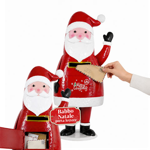 Querido Papá Noel, estatua metálica de Papá Noel para cartas, compuerta de apertura manual, altura de 54,5 cm, dimensiones 28x19x54,5 cm