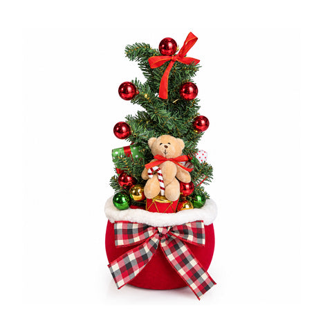 Decoración navideña luminosa en forma de saco de 50 cm con árbol de Navidad, osito y música, luces LED, adorno navideño