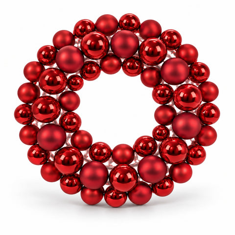 Guirnalda navideña con bolas rojas Ø35 cm, decoración para puertas y paredes, efecto brillante y mate para los adornos de Navidad