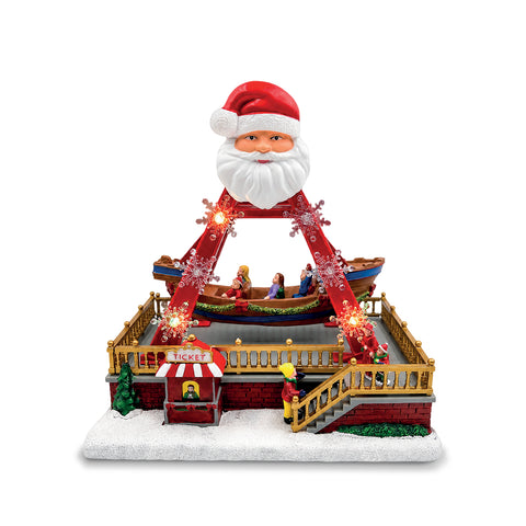 Tiovivo navideño luminoso SantaSail de 27 cm con barco en movimiento, luces LED y melodías navideñas, selector de luces o luces y música, USB o pilas