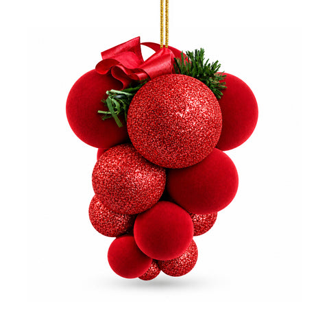 Racimo de bolas de Navidad para colgar con 17 bolas de 4 a 7 cm, lazo y gancho de alambre: en rojo, dorado o plateado