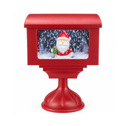 Farol decorativo navideño con forma de buzón, efecto nieve, luces LED y música, 2 variantes: Papá Noel u osito, altura 41 cm, a pilas