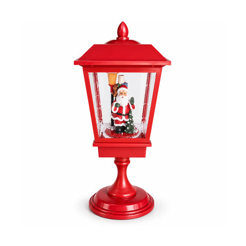 Farola navideña luminosa de 60 cm con Papá Noel, efecto de nieve soplando y música, LED, farol navideño rojo decorativo
