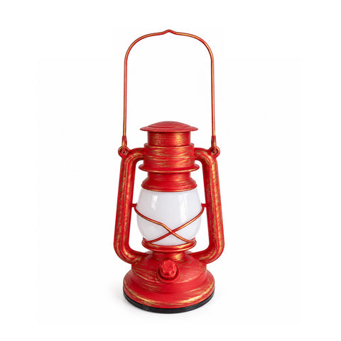 Farol navideño rojo LED con efecto de llama y música navideña, gancho para colgar y acabados dorados, decoración de 15x11x25 cm