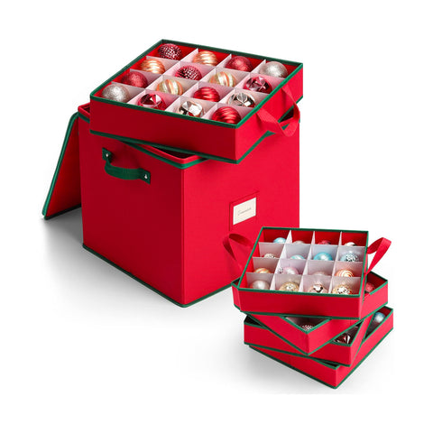 Organizador para 64 bolas de Navidad de tejido Oxford y TNT con tapa y asas