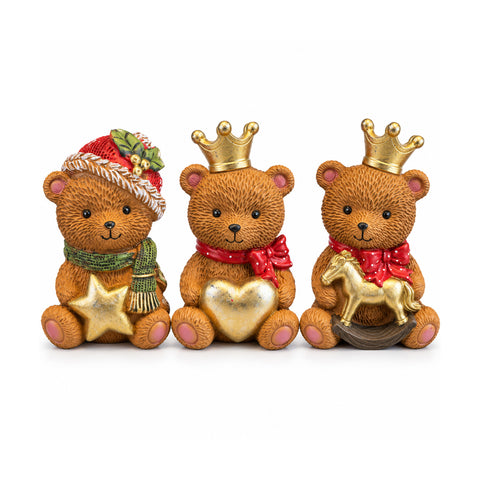 Osito decorativo navideño de poliresina de 16x15x21 cm, adorno de sobremesa con oso navideño, figurita ornamental para decorar la casa en Navidad, surtidos