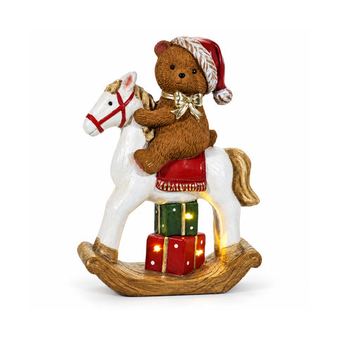 Osito en caballo balancín luminoso con LED, decoración de 40 cm de alto