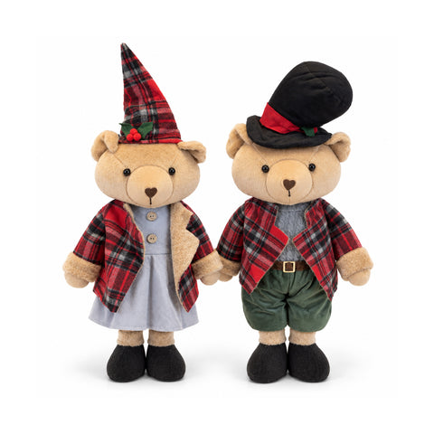 Oso navideño decorativo de 85 cm, peluche decorativo con gorro y traje de cuadros escoceses, base estable, rojo o marrón tartán