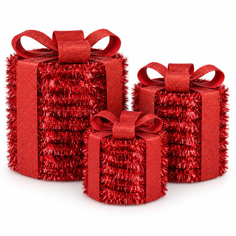 Paquetes de regalo luminosos rojos, set de 3 con 60 micro-LED