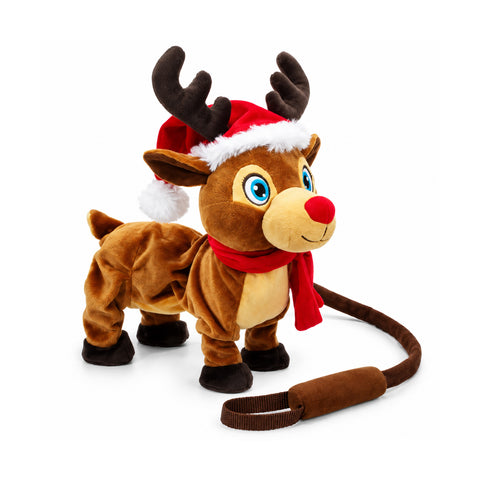 Reno de peluche que camina con música y correa, altura 33 cm