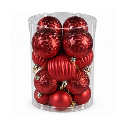 Juego de 16 bolas de Navidad irrompibles de 7 cm - 4 acabados surtidos brillantes, mate y con purpurina - Decoración para el árbol y el hogar - Rojo, dorado y plateado