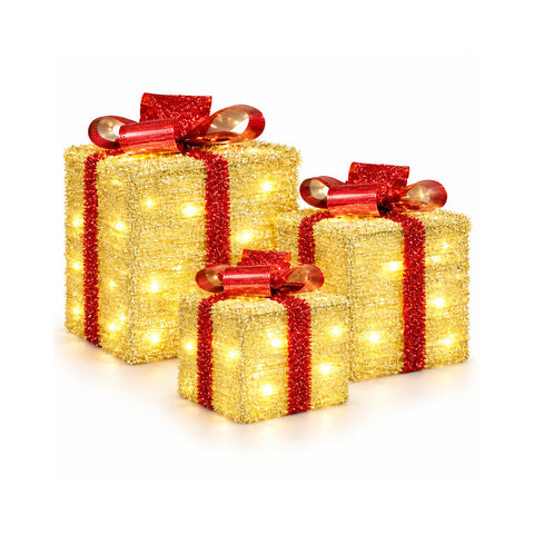 Set de 3 paquetes de regalo luminosos a pilas, 51 LED de luz blanca cálida