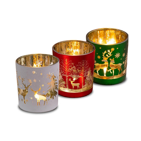 Set de 3 portavelas decorativos navideños de edición limitada en vidrio