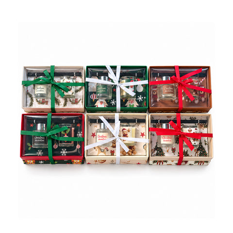 Set ambientador con difusor de varillas y vela perfumada, fragancias navideñas, estuche de regalo de Navidad