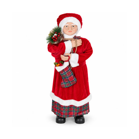 Figura navideña de Papá Noel y Mamá Noel h110cm, decoración para el hogar, tiendas y escaparates, 2 variantes seleccionables con ramitas de pino y piñas