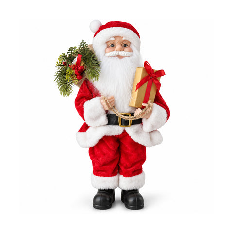 Figura navideña de Papá Noel y Mamá Noel h45cm, decoración para el hogar, tiendas y escaparates, 3 variantes surtidas con ramitas de pino y piñas