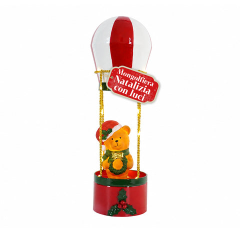 saint joy teddy skyfloat mongolfiera natalizia luminosa in metallo con orsetto luci led e funi dorate a batteria alta 37 cm con ghirlanda e agrifoglio ean 8050043127822