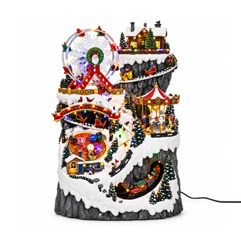 Pueblo navideño de montaña luminoso y musical con atracciones H76 cm