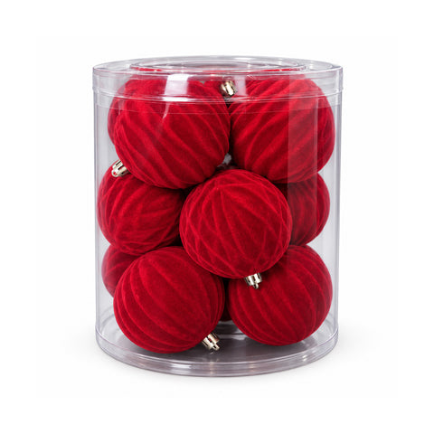 Set di 12 palline di Natale in velluto da 8 cm, tre trame diverse per confezione, 3 colori disponibili, sfere opache per l'albero e decorazioni