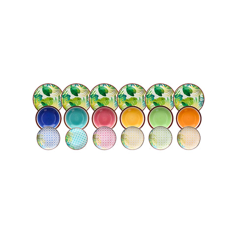 Juego de platos de 18 piezas de porcelana tropical – apto para lavavajillas, microondas y horno