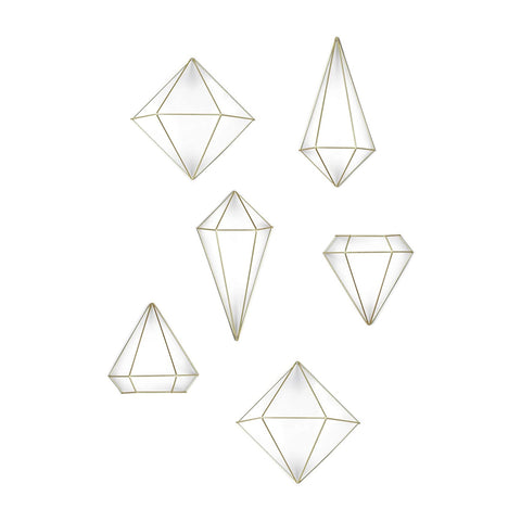 Set de 6 jardineras decorativas de pared Prisma doradas