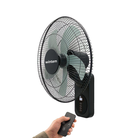 Ventilador de pared negro Barrow de 40cm y 60W - 8 velocidades con mando a distancia y temporizador de 9h - Oscilación de 120° e inclinación de 30°