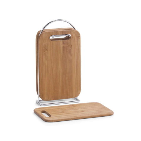 Set de 4 tablas de cortar de madera con organizador metálico