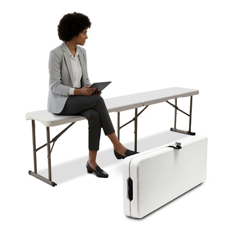 Banco plegable blanco de 180x28x44cm – Modelo Stilo para jardín o casa