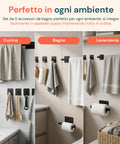 avilia home set 5 accessori bagno adesivi grigio in acciaio inox portata 25kg completo di porta rotolo e ganci per asciugamani ean 8052879012020