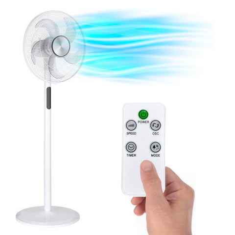 Ventilador de pie con mando a distancia, 3 velocidades y temporizador, 45w, blanco