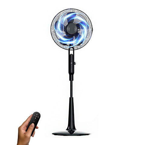 Ventilador de pie de 5 aspas y 10 velocidades con temporizador y mando a distancia, 45 W, negro