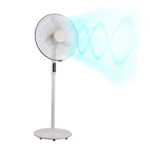 Ventilador de pie blanco de 60W con pantalla, temporizador y altura regulable