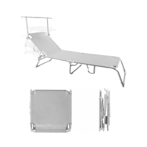 Tumbona de playa plegable con parasol de aluminio 2x1 Blanca