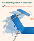 Lettino Da Mare Pieghevole Con Parasole In Alluminio - Blu