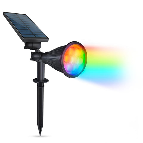 Foco LED solar Round con 2 modos RGB y estaca, 7w