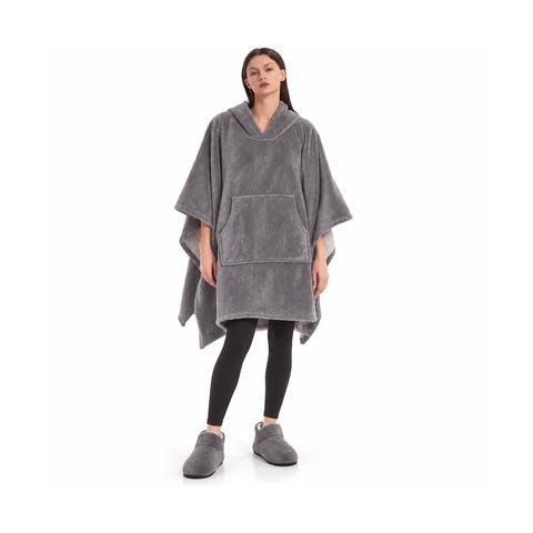 avilia home coperta indossabile donna in spugna con cappuccio tasca a marsupio e ciabatte coordinate taglia unica in fucsia verde acqua o grigio ean 8056819082289